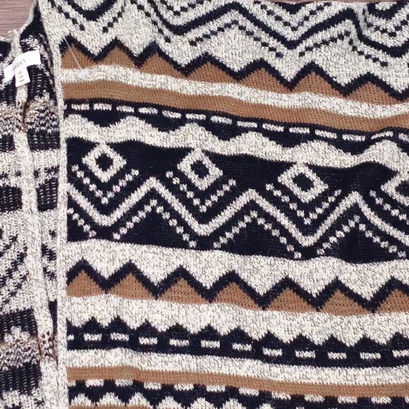 Debut Aztec Boho Poncho Cardigan Women's Sweater Size S/M Brown Black White - Picture 2 of 7